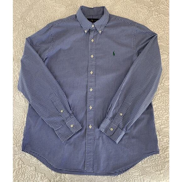 POLO RALPH LAUREN Men’s Long Sleeve Button Up Shirt Size Large Blue White Check - Picture 5 of 16